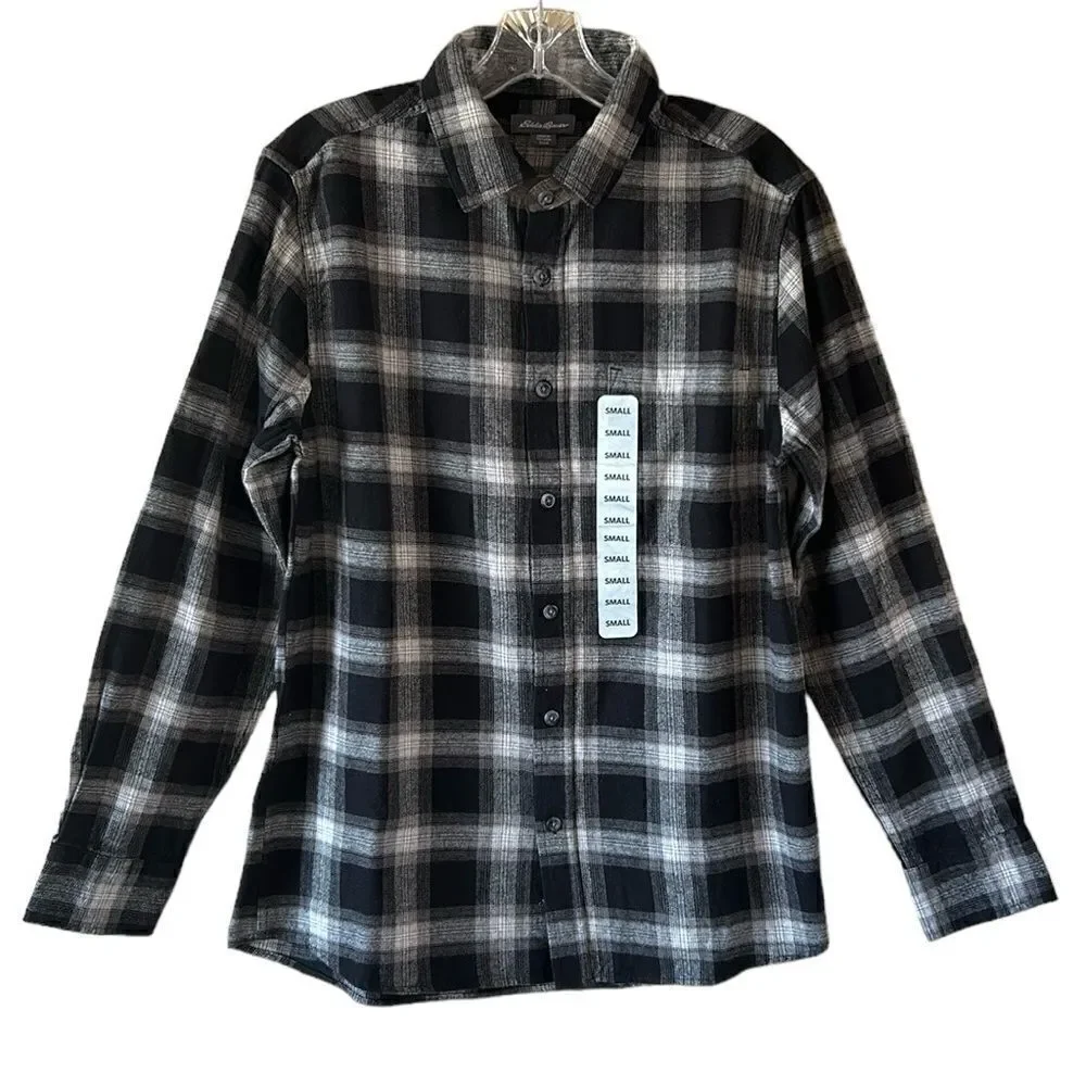 NEW Eddie Bauer Black And White Flannel Shirt